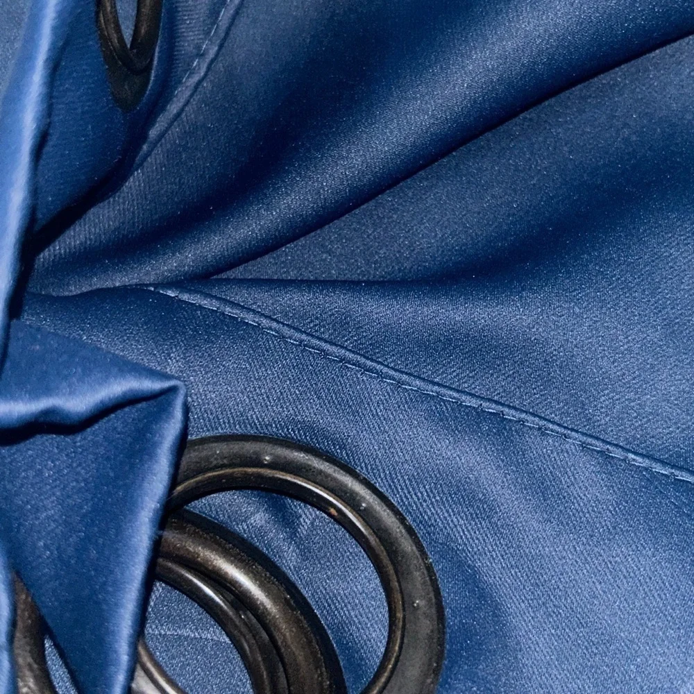 Luxury Long Royal Blue Grommet Curtains Geometric Concentric Circle Pattern